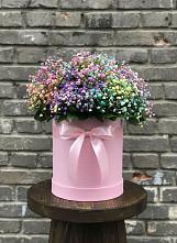 Цветочная композиция из Гипсофила и Розы в шляпной коробке в Карабулаке