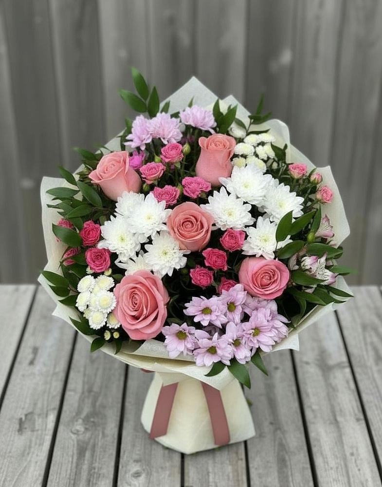 Букет цветов из: Альстромерии, Гвоздики, Розы и Хризантемы в Карабулаке