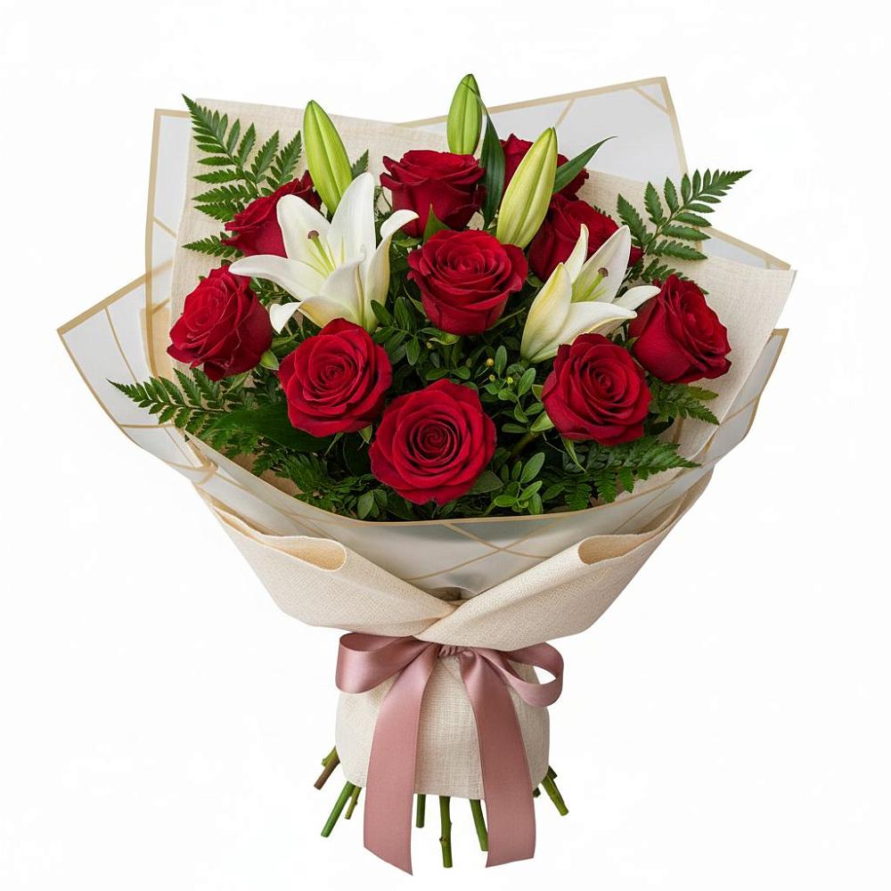 Букет цветов из: Лилии и Розы в Карабулаке