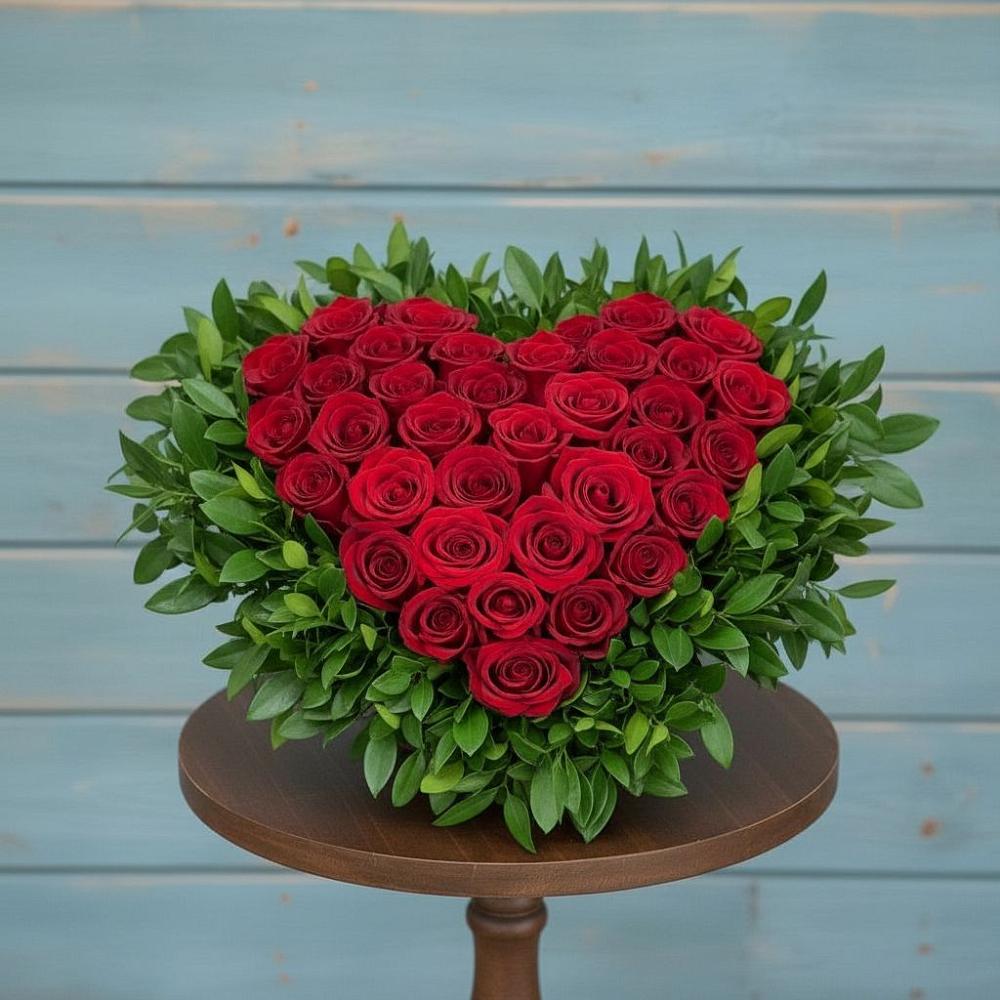 Цветочная композиция из Розы в виде сердца в Карабулаке