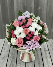 Букет цветов из:  Альстромерии, Гвоздики, Розы и Хризантемы в Карабулаке