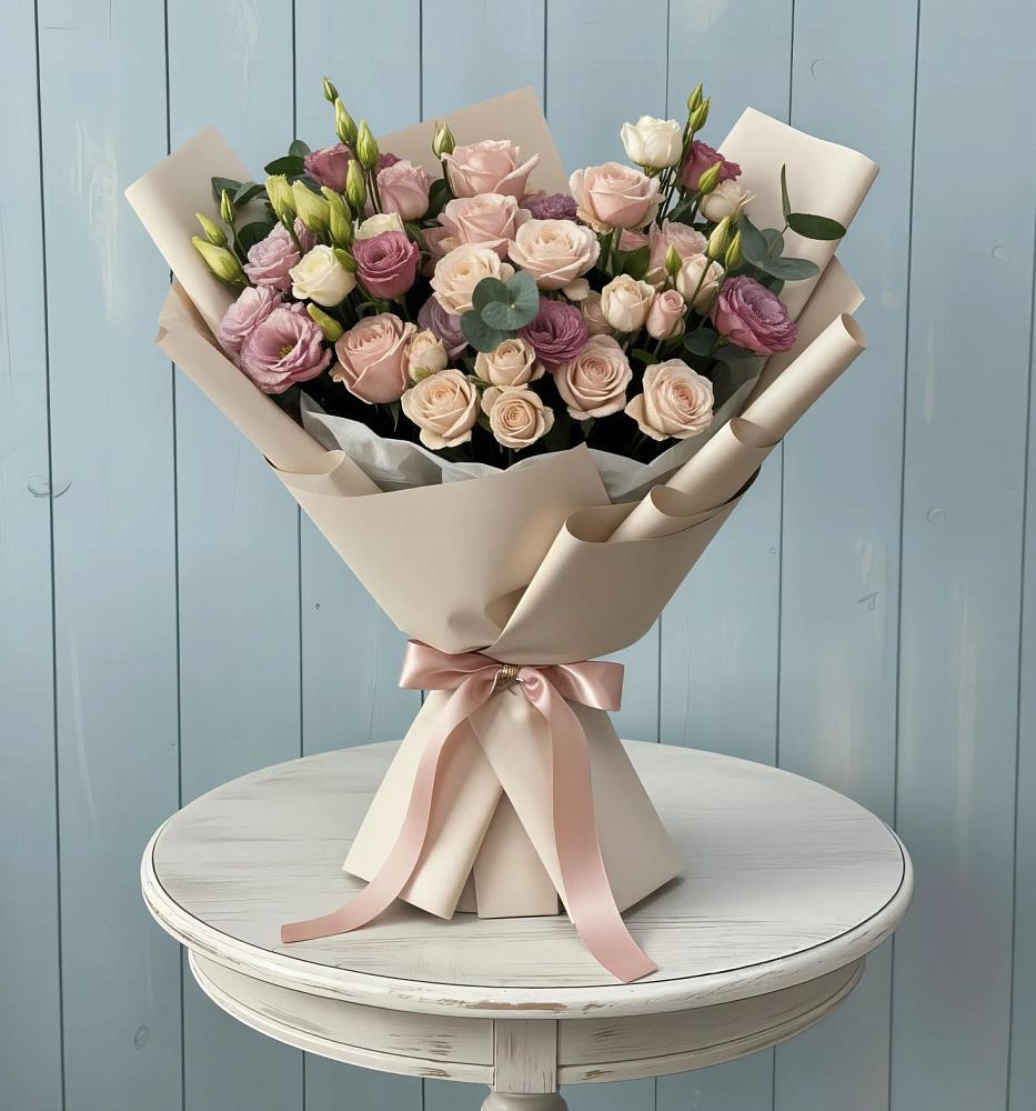 Букет цветов из: Розы и Лизиантусы в Карабулаке