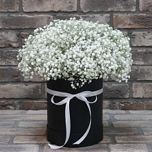 Цветочная композиция из Гипсофила в шляпной коробке в Карабулаке